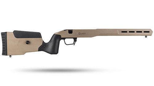 Der Field Stock für CZ 457 bietet eine stabile Aluminium v-block Bettung, ein frei schwebendes Laufdesign, anpassbare Schaftverstellung und M-LOK für Zubehör.